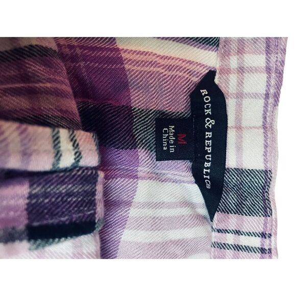 Rock & Republic Purple Checkered Split Back Sleeveless Button Front 100% Rayon B - Picture 10 of 14